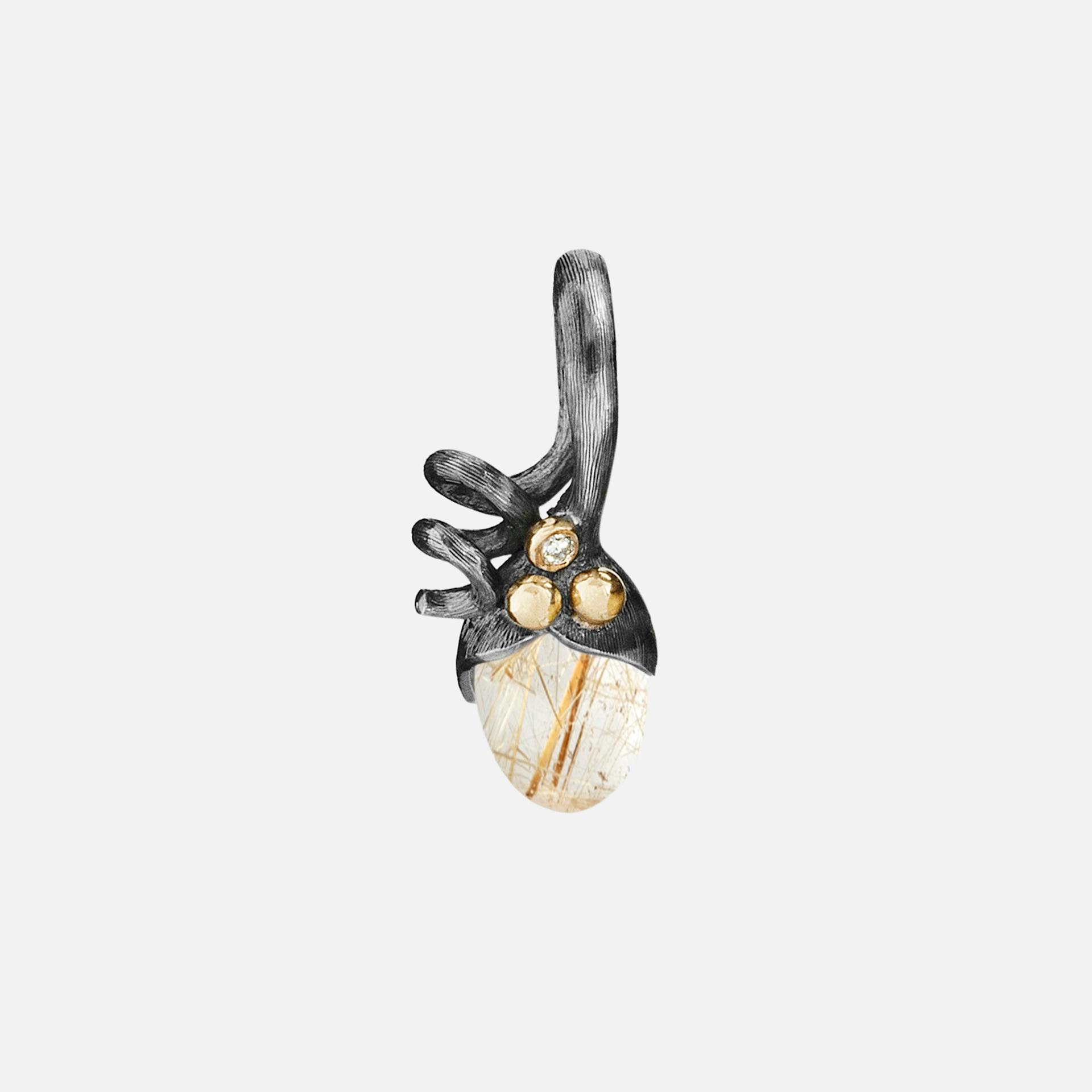 Lotus Sprout Pendant Mini in Silver & Gold with Diamond and Rutile Quartz  |  Ole Lynggaard Copenhagen 