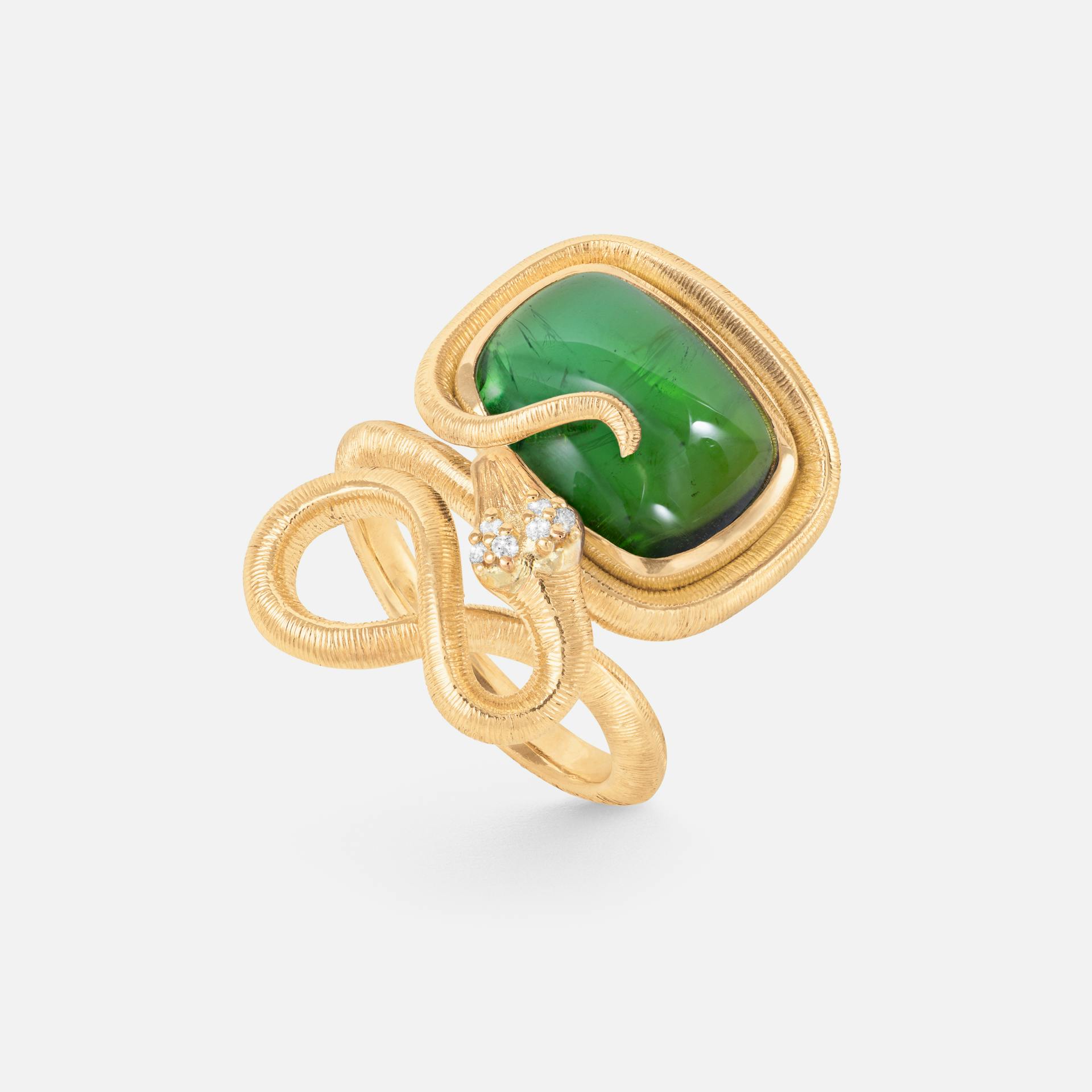 Snakes Ring in Yellow Gold with Green Tourmaline and Diamonds  |  Ole Lynggaard Copenhagen 