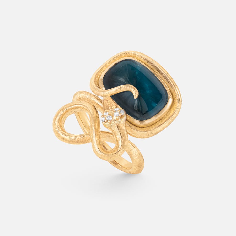 Snakes Ring in Yellow Gold with Blue Topaz and Diamonds  |  Ole Lynggaard Copenhagen 