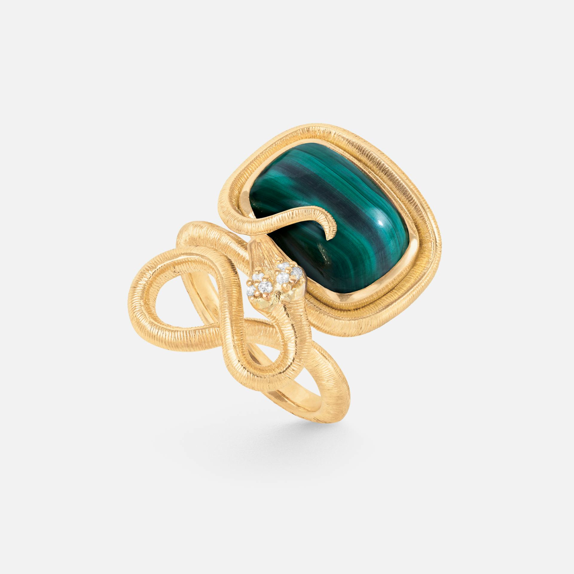 Snakes Ring in Yellow Gold with Malachite and Diamonds  |  Ole Lynggaard Copenhagen 