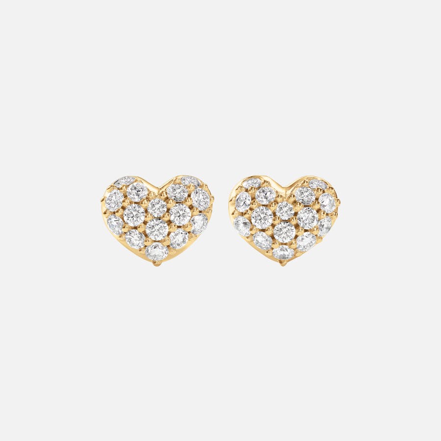 Hearts Pavé Stud Earrings in Yellow Gold with Diamonds  |  Ole Lynggaard Copenhagen 