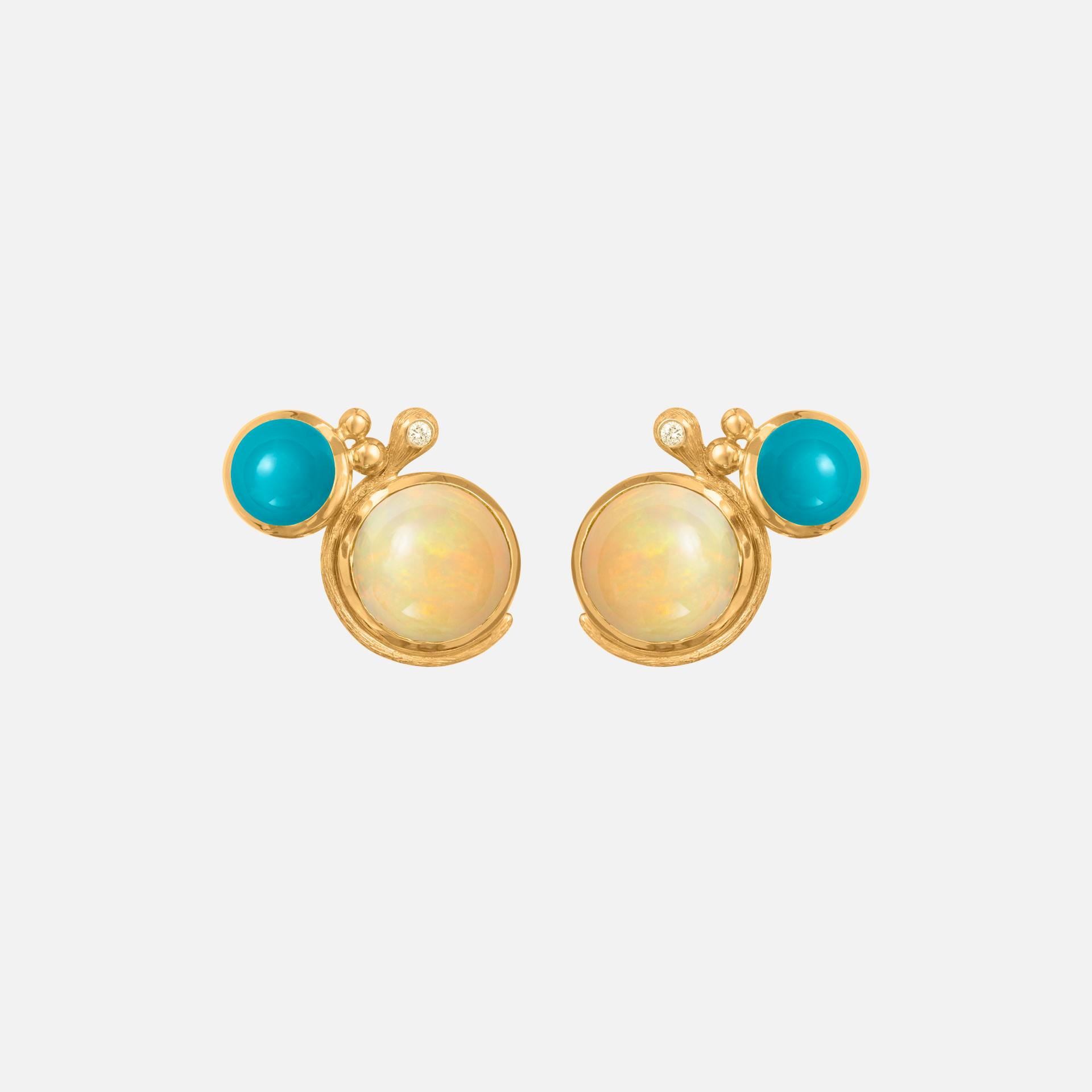 Lotus stud earrings 18k gold with turquoise and opal