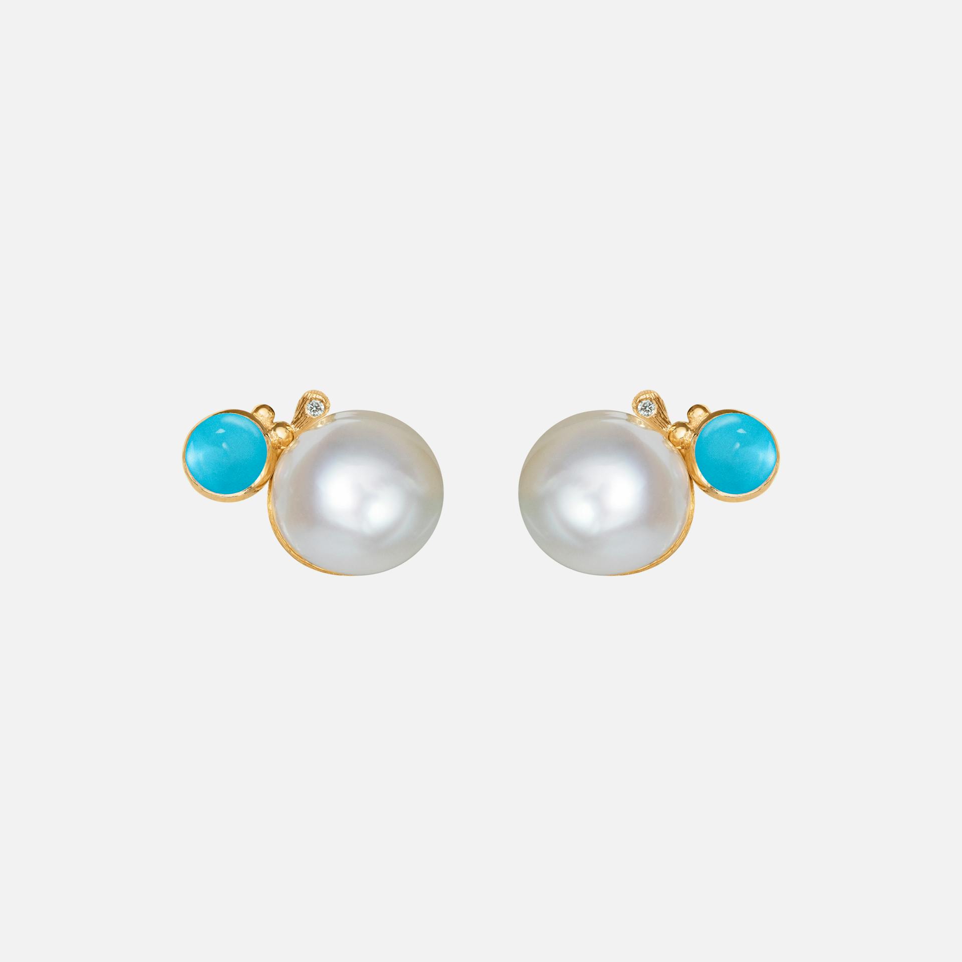 BoHo Pearl Stud Earrings in Gold with  Turquoise and Diamonds  |  Ole Lynggaard Copenhagen