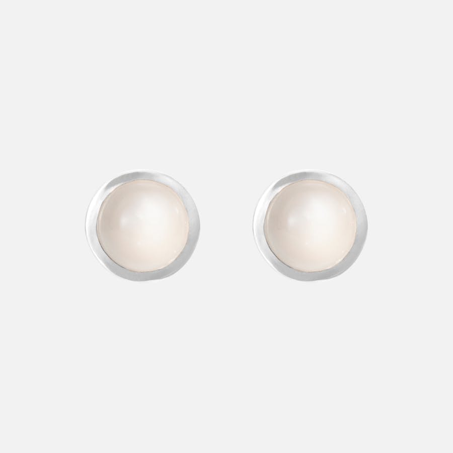 Lotus Stud Earrings in Sterling Silver with White Moonstone  |  Ole Lynggaard Copenhagen 