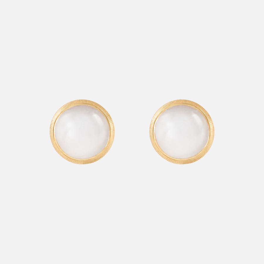 Lotus Stud Earrings in 18 Karat Gold with White Moonstone  |  Ole Lynggaard Copenhagen 