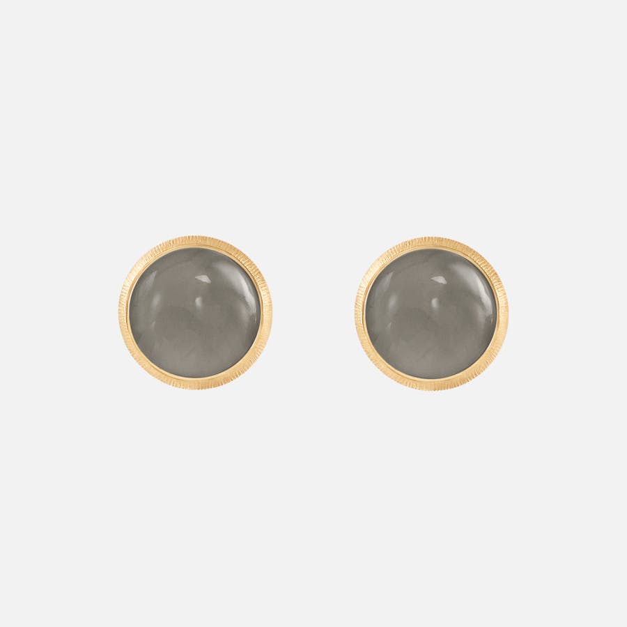 Lotus Stud Earrings in 18 Karat Gold with Grey Moonstone  |  Ole Lynggaard Copenhagen 