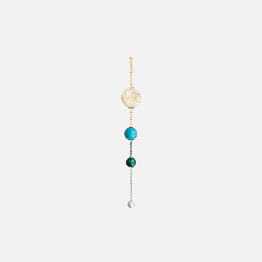 Lotus-øreringevedhæng i rødguld og sølv med perle, kvarts, turkis og malakit | Ole Lynggaard Copenhagen