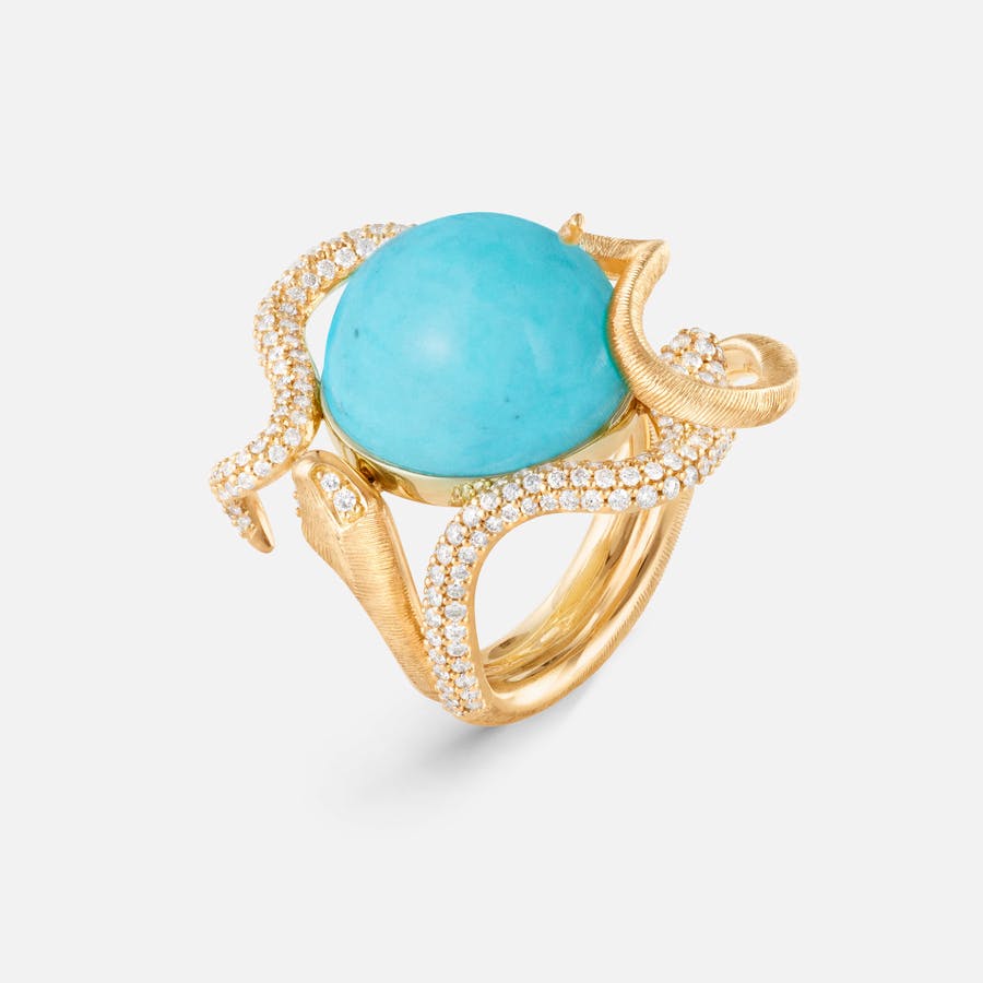Snakes Ring in 18K Gold with Turquoise and Diamonds  |  Ole Lynggaard Copenhagen 