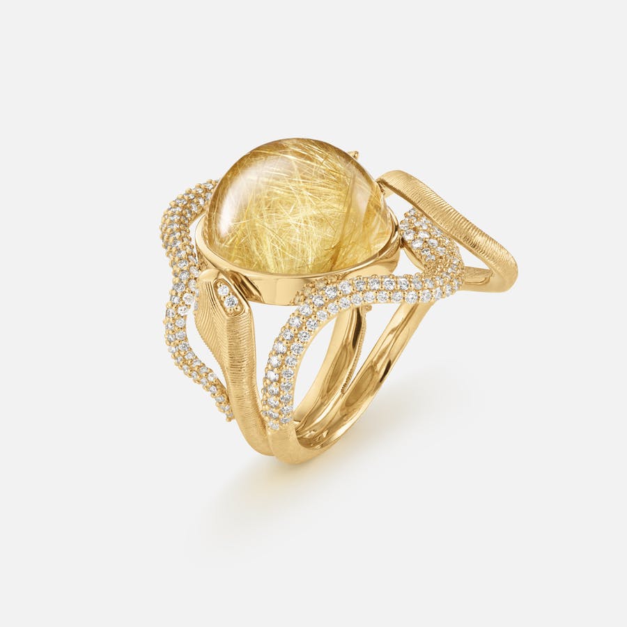 Snakes ring i 18k guld med rutilkvarts og diamanter | Ole Lynggaard Copenhagen