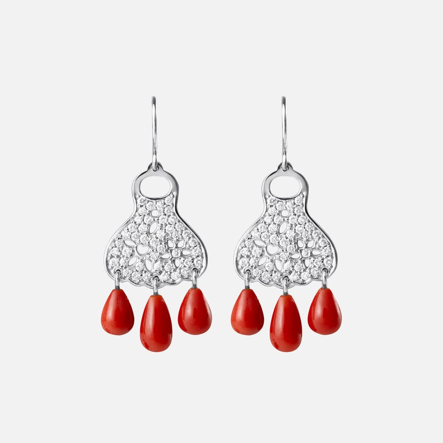 Lace Earrings in White Gold with Diamonds & Red Coral   |  Ole Lynggaard Copenhagen
