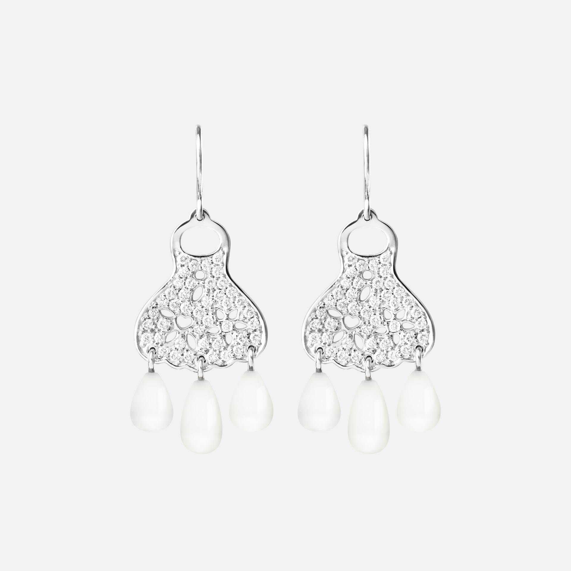 Lace Earrings in White Gold with Diamonds & White Moonstone   |  Ole Lynggaard Copenhagen