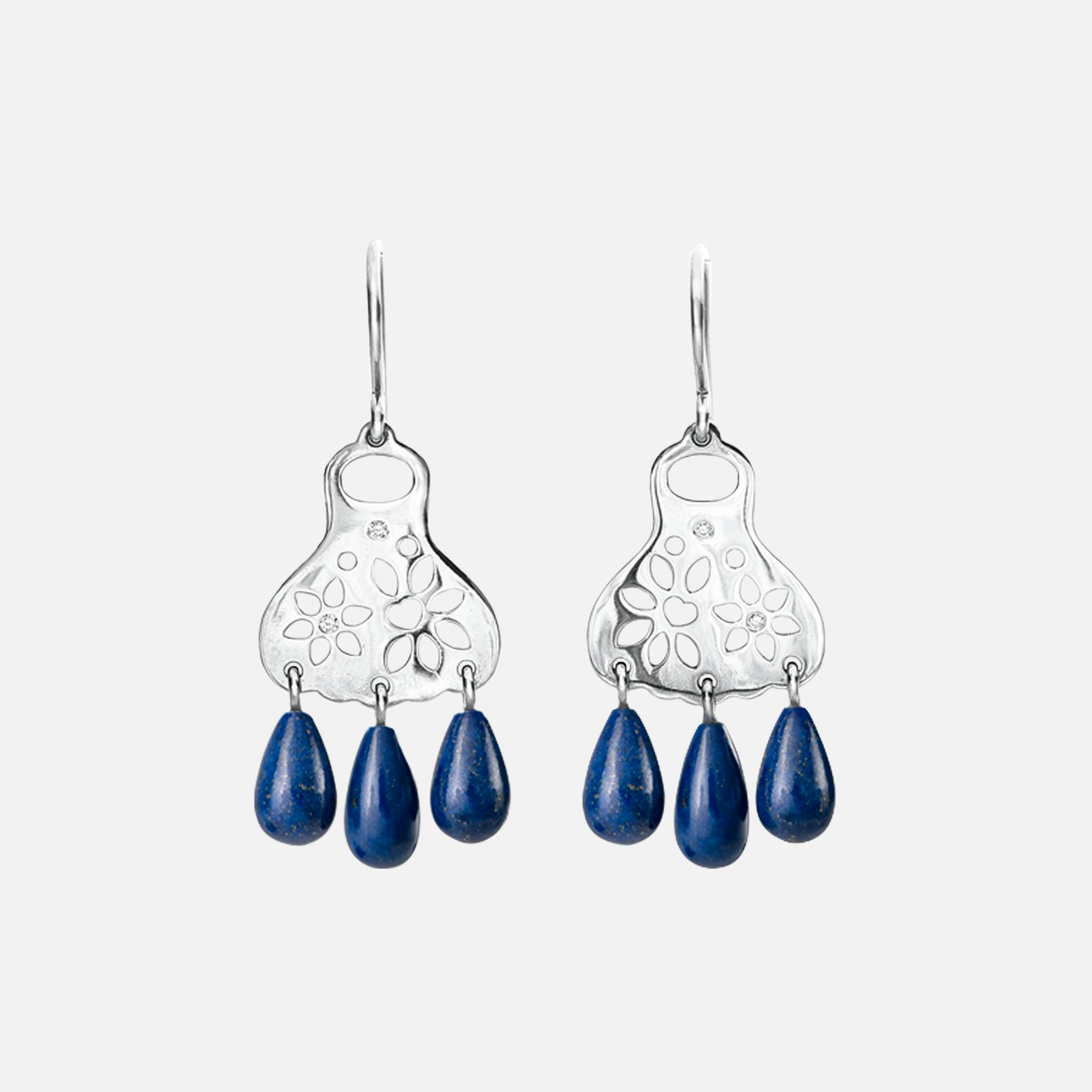 Lace øreringe i hvidguld med diamanter og lapis lazuli | Ole Lynggaard Copenhagen