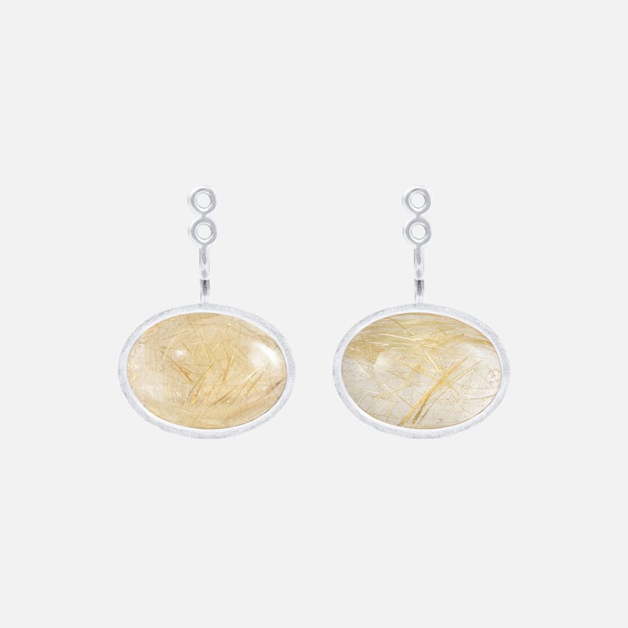Lotus Earring Pendants Small in White Gold with Rutile Quartz  |  Ole Lynggaard Copenhagen
