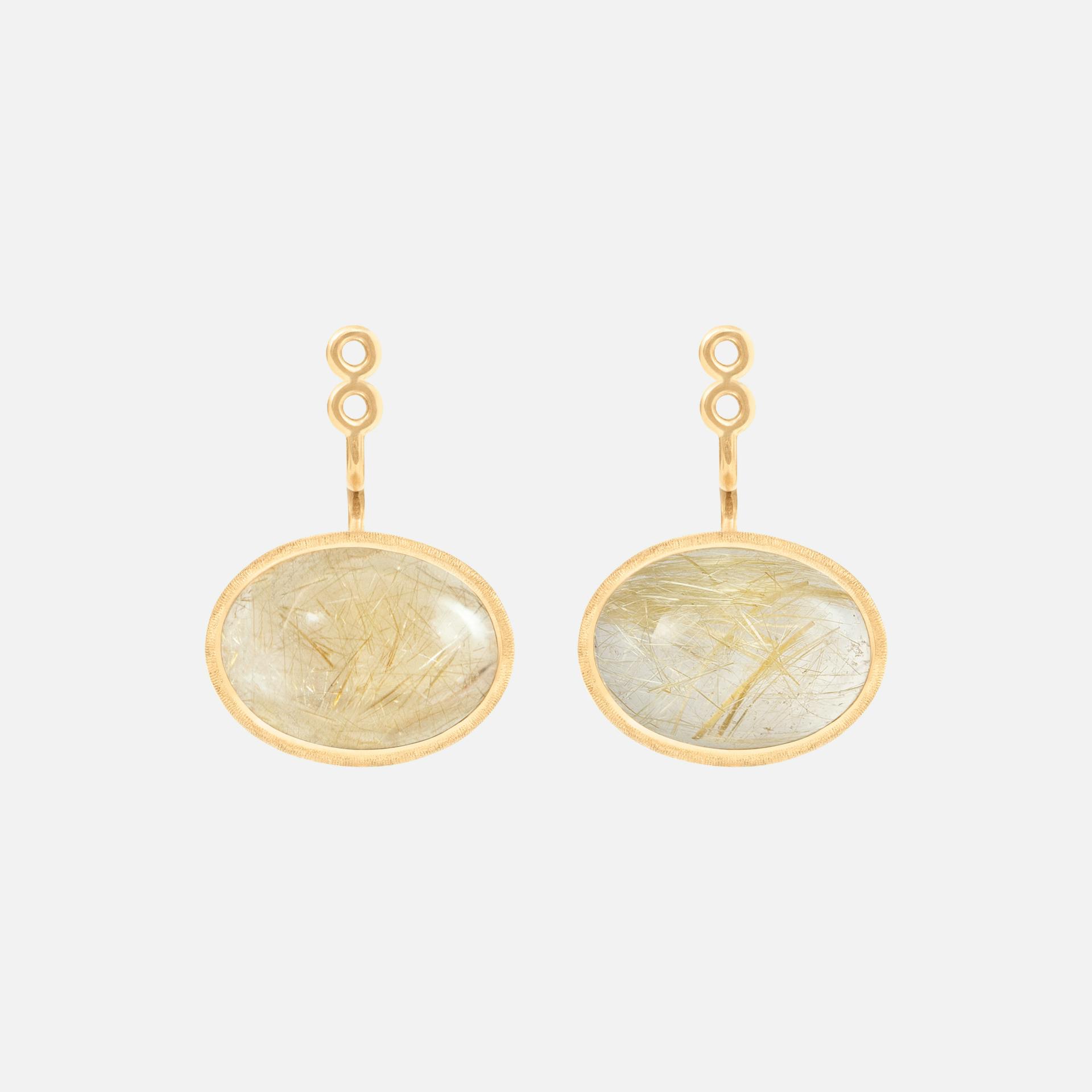 Lotus Earring Pendants Small in Yellow Gold with Rutile Quartz  |  Ole Lynggaard Copenhagen