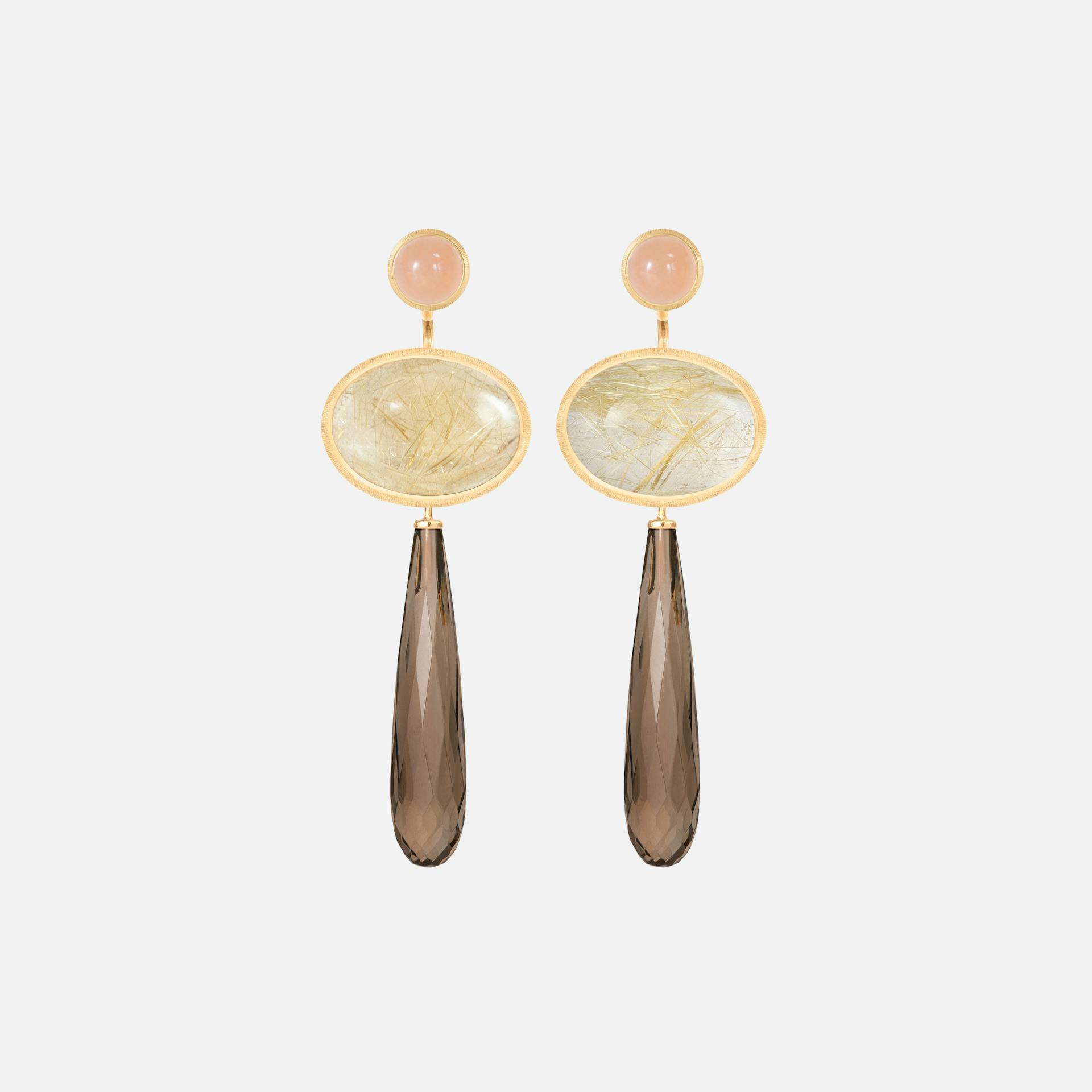 Earring pendant drop 18k gold with smoky quartz