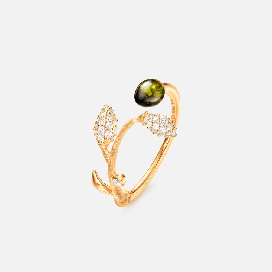 Blooming ring in Gold mit Diamanten & grünem Turmalin   |  Ole Lynggaard Copenhagen 