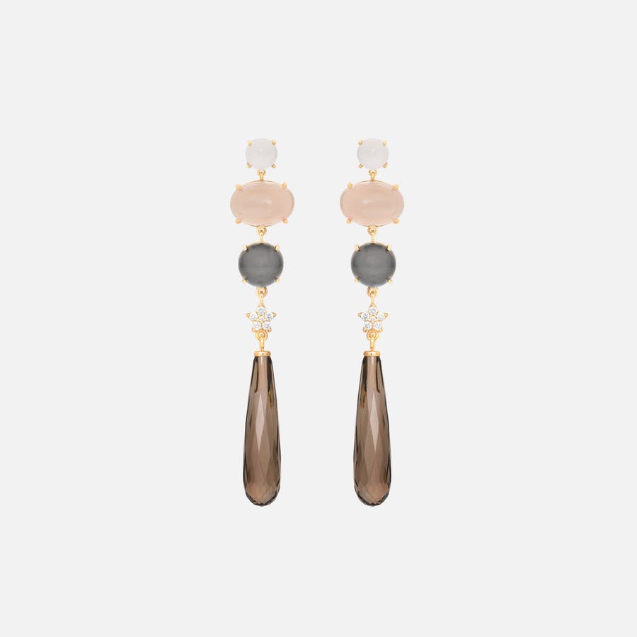 Lotus Earrings in Gold with Moonstone & Smoky Quartz Drops  |  Ole Lynggaard Copenhagen 