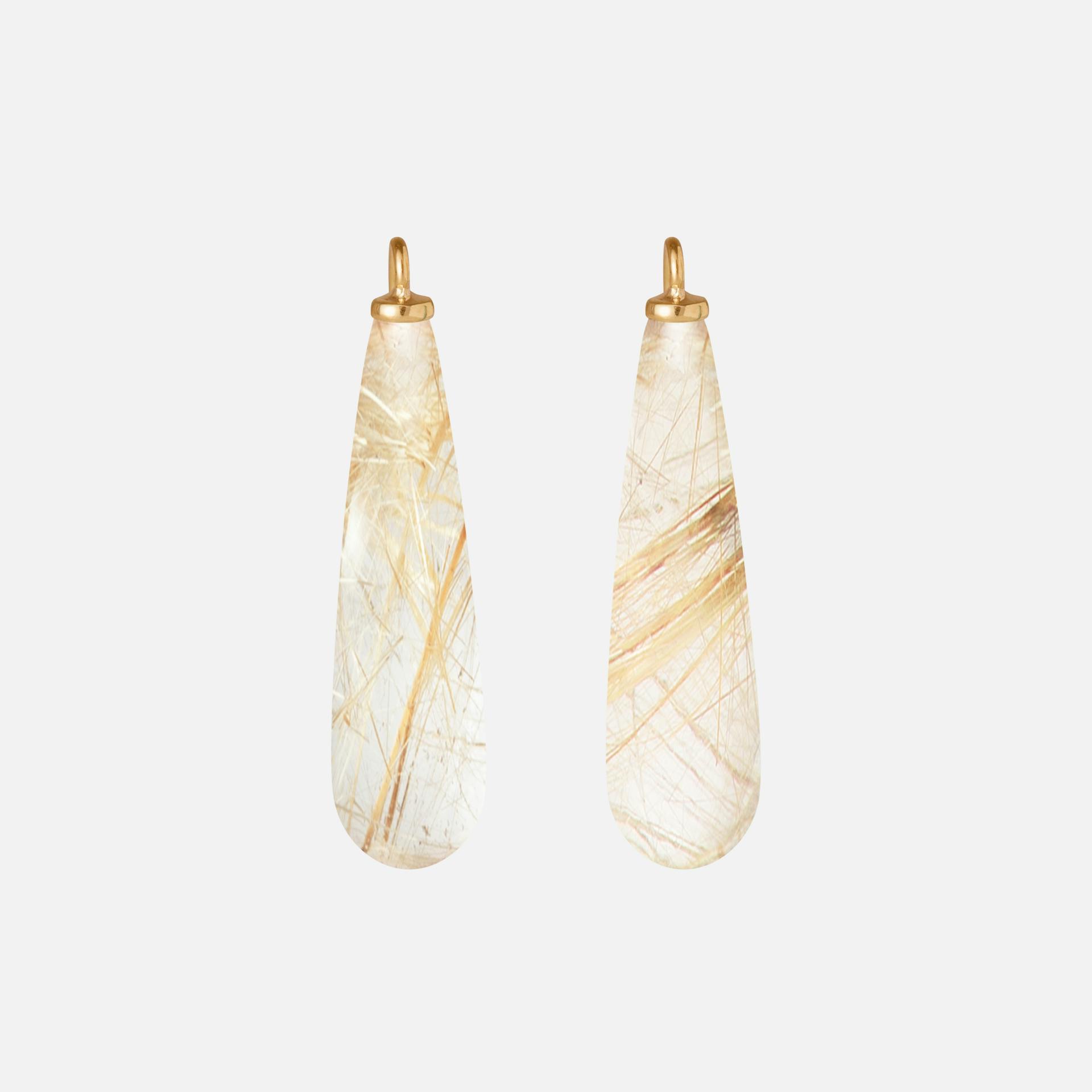 Earring pendant drop 18k gold with rutile quartz