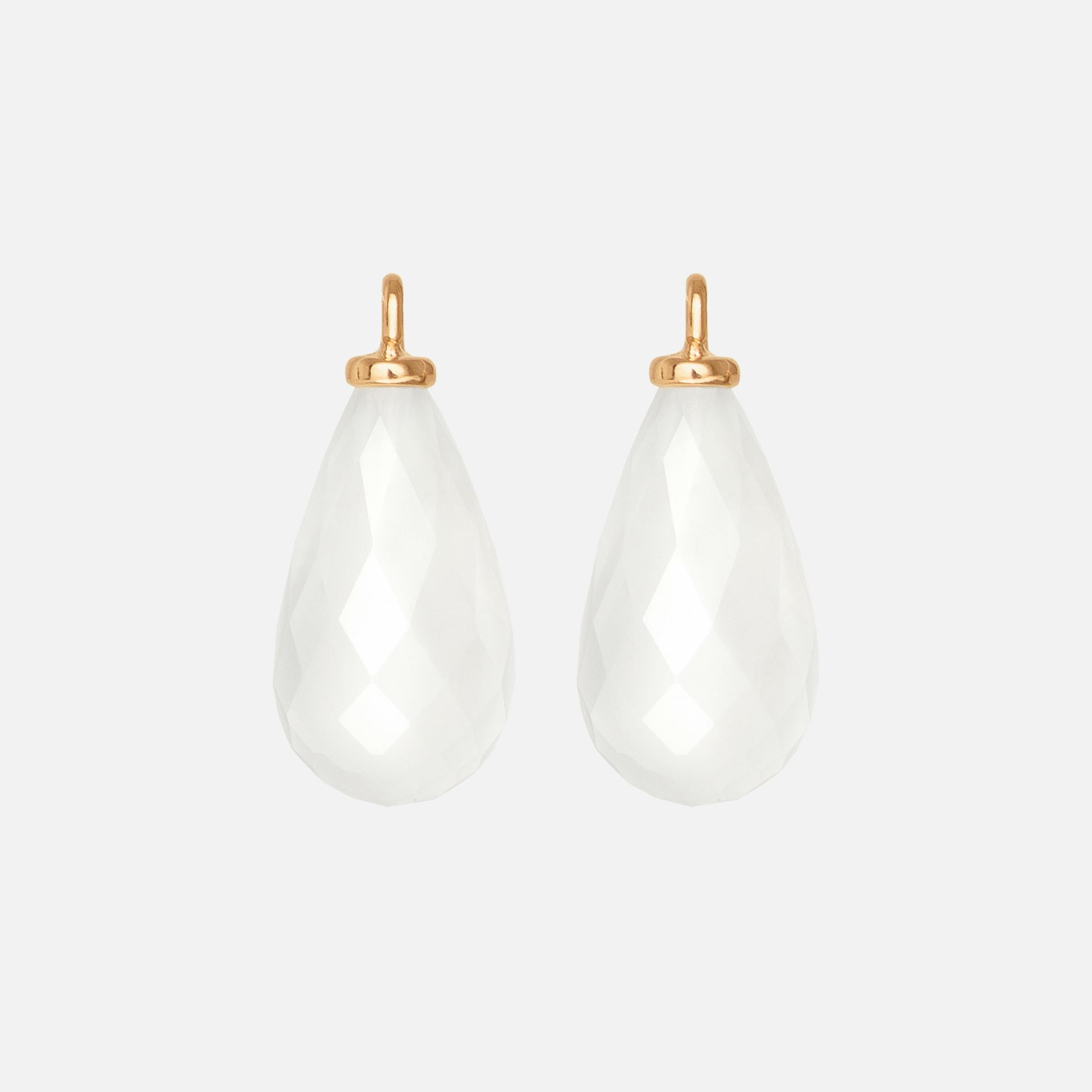 Earring pendant drop 18k gold with milky quartz