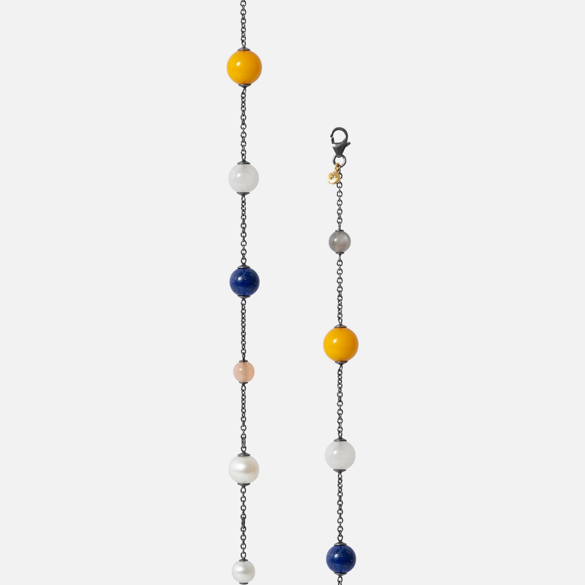 Lotus Bracelet in Sterling Silver with Lapis Lazuli, Amber, Rose Quartz, Moonstone & Pearl |  Ole Lynggaard Copenhagen