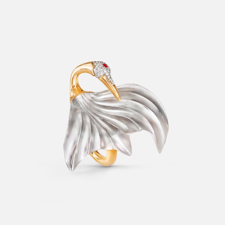 Cranes ring stor i 18 karat guld med diamanter | Ole Lynggaard Copenhagen