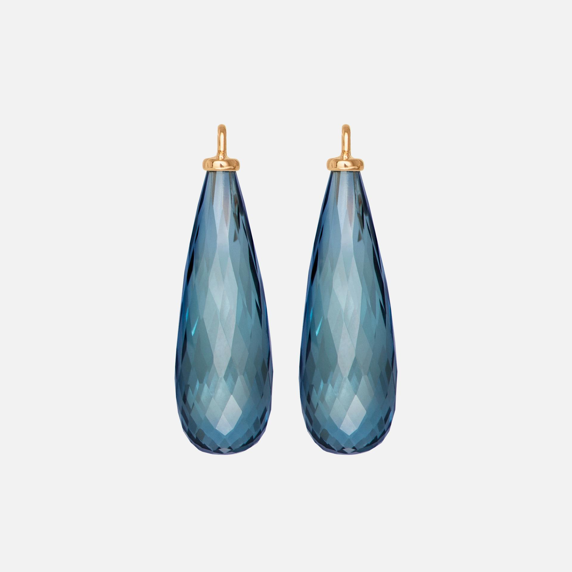 Earring pendant drop 18k gold with London blue topaz