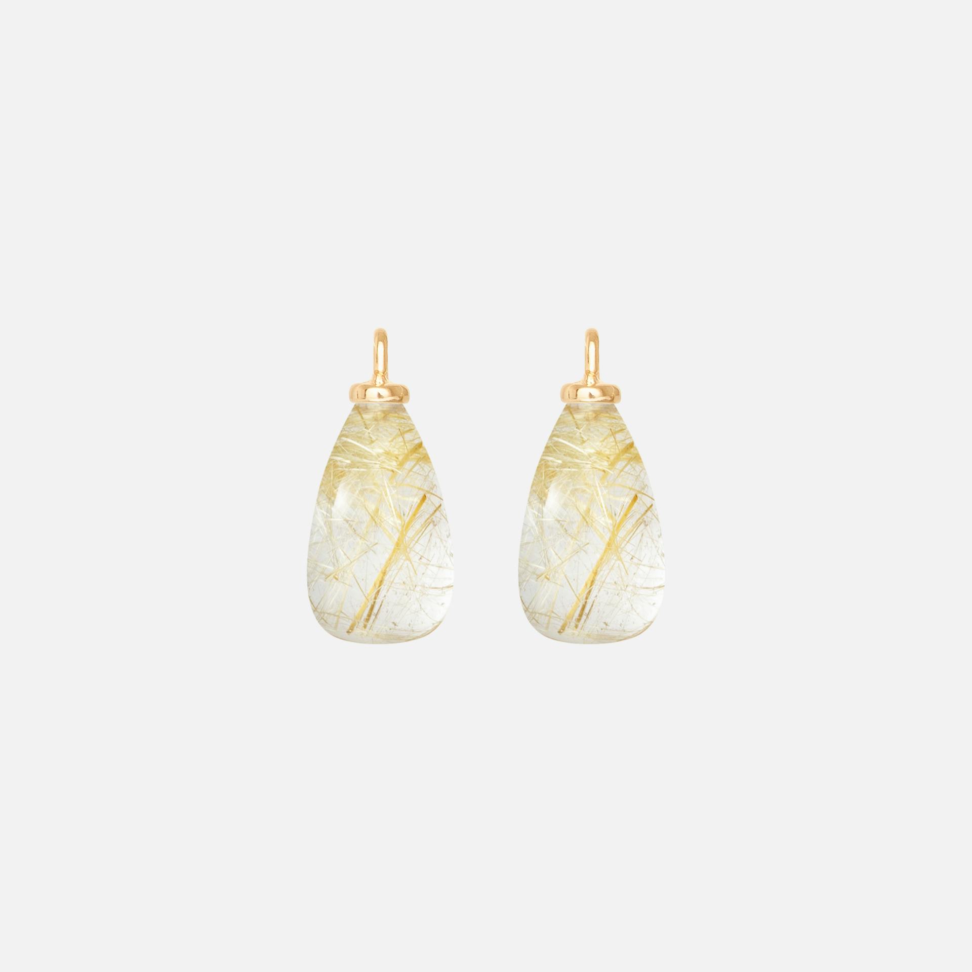Earring pendant drop 18k gold with rutile quartz
