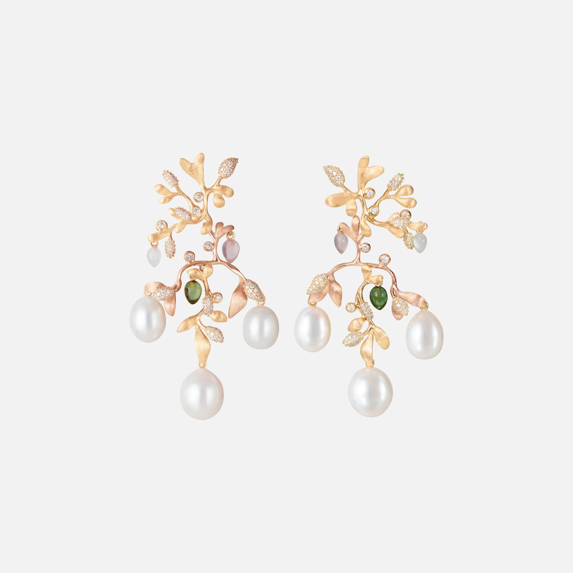 Gipsy Earrings in 18kt Gold w Diamonds, Pearls, Quartz & Tourmaline | Ole Lynggaard Copenhagen