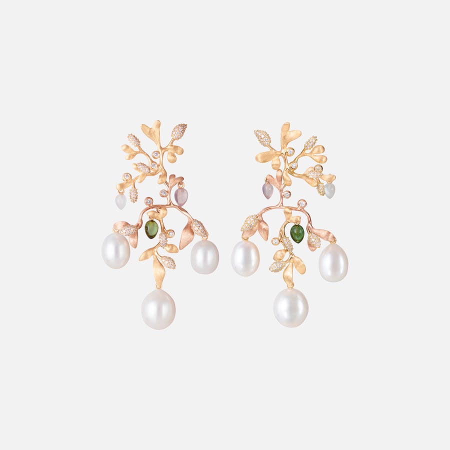 Gipsy øreringe i 18kt rødguld med diamanter, perler, kvarts og turmalin | Ole Lynggaard Copenhagen
