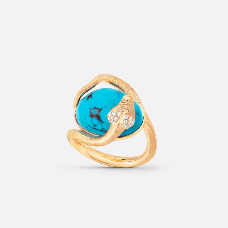 Snakes ring 18k gold with turquoise and diamonds 0.08 ct. TW. VS.