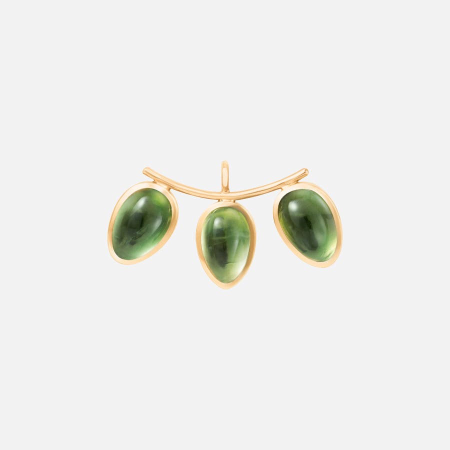 Lotus-øreringevedhæng i gult guld med grønne turmalindråber | Ole Lynggaard Copenhagen