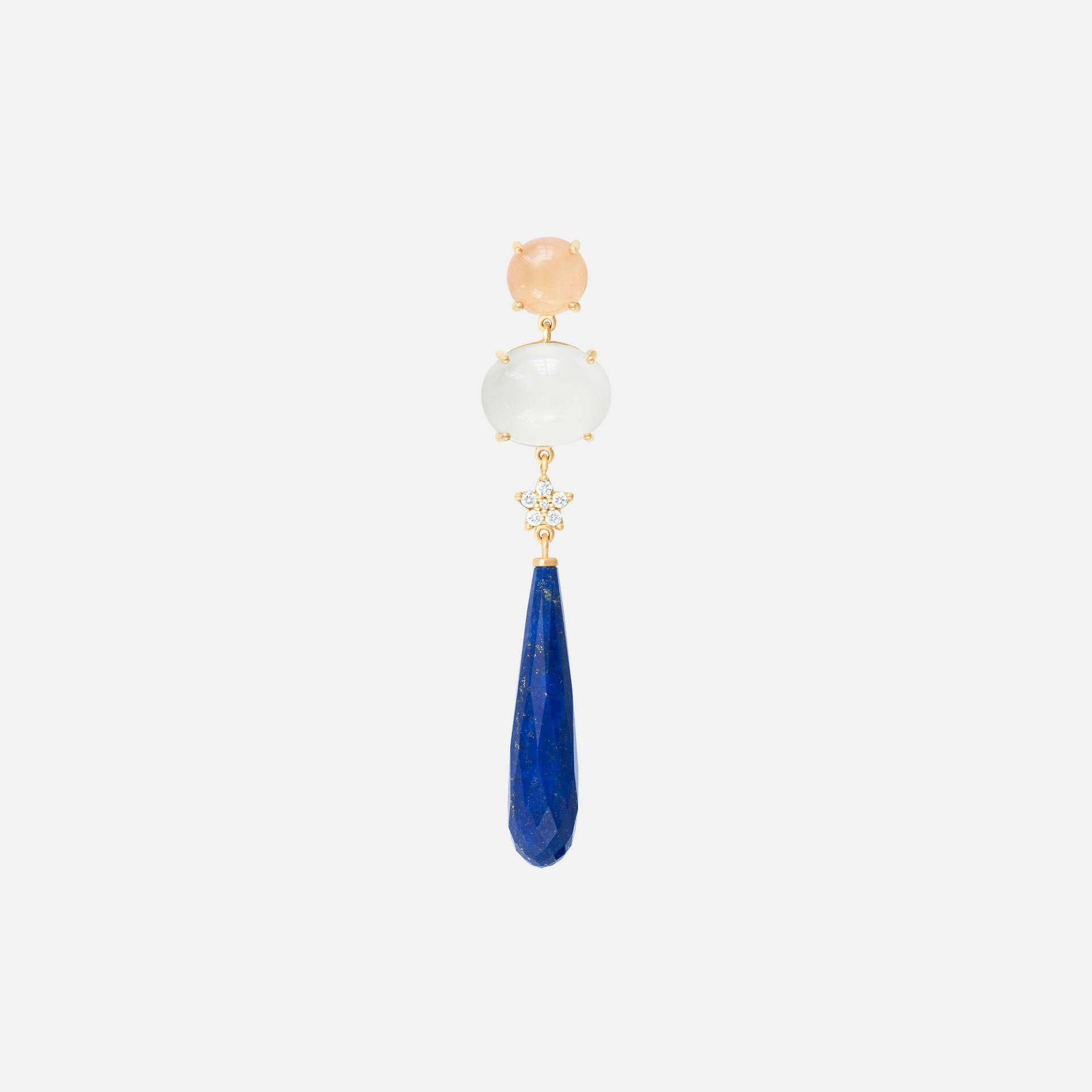 Lotus Earrings in Gold with Diamonds, Moonstone & Lapis Lazuli  |  Ole Lynggaard Copenhagen