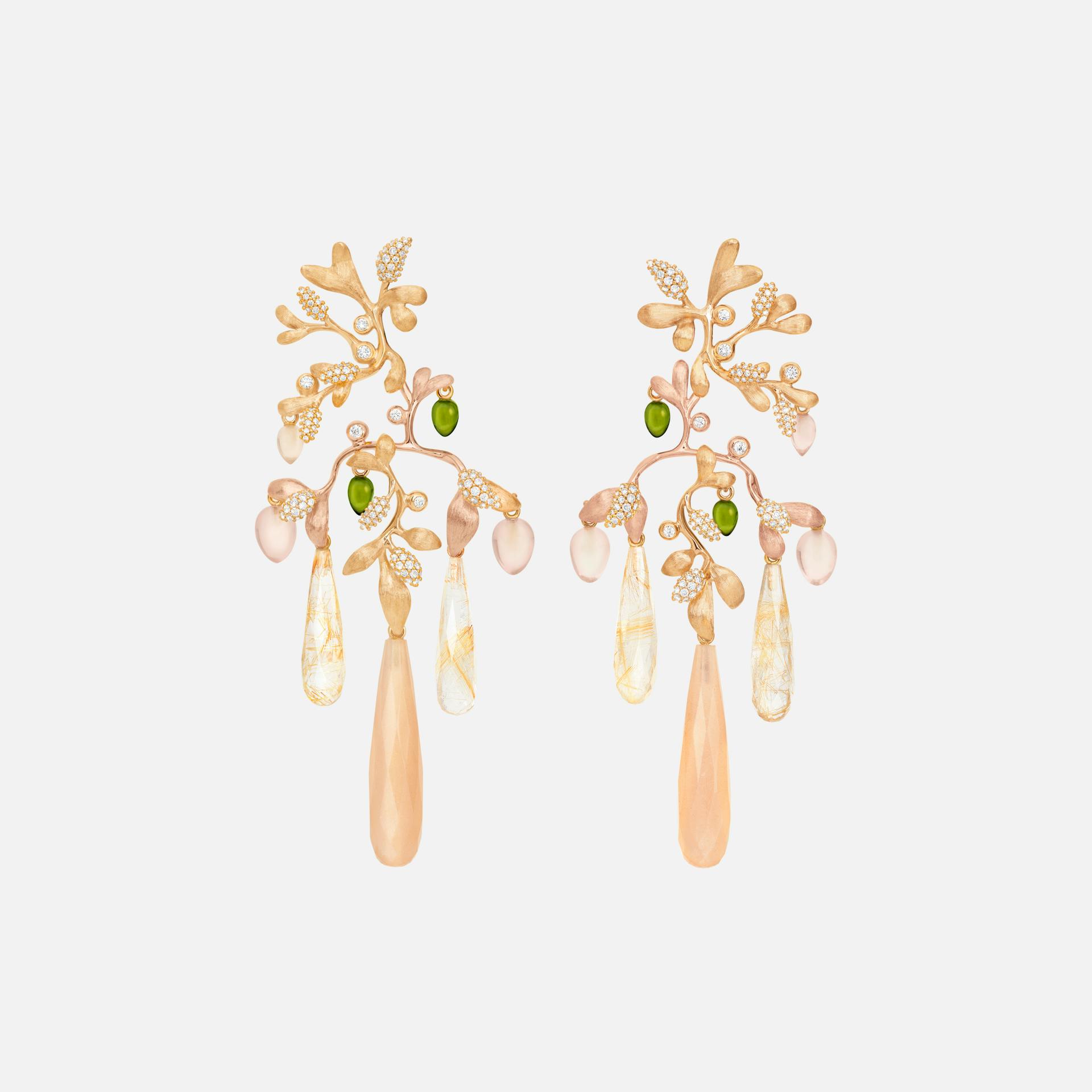 Gipsy Earrings in 18kt Gold w Diamonds, Moonstone, Quartz & Tourmaline   |  Ole Lynggaard Copenhagen 