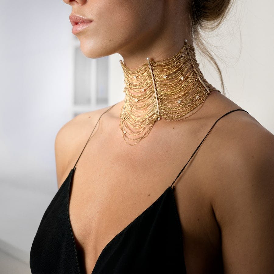 18 K Gold Choker Collier with Diamonds and Pearls   |  Ole Lynggaard Copenhagen    