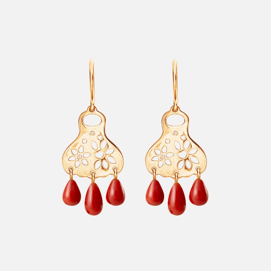Lace Earrings in Yellow Gold with Diamonds & Red Coral   |  Ole Lynggaard Copenhagen