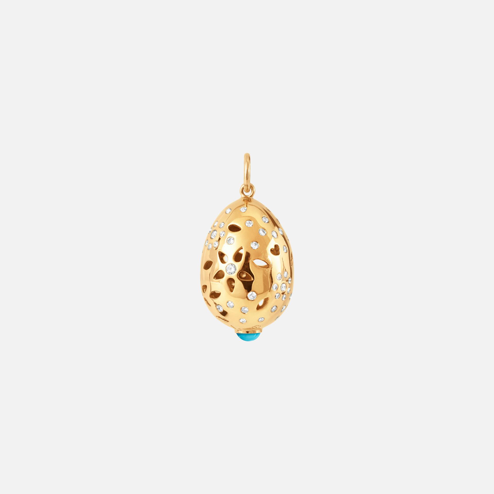 Lace Pendant in Yellow Gold with Diamonds & Turquoise   |  Ole Lynggaard Copenhagen