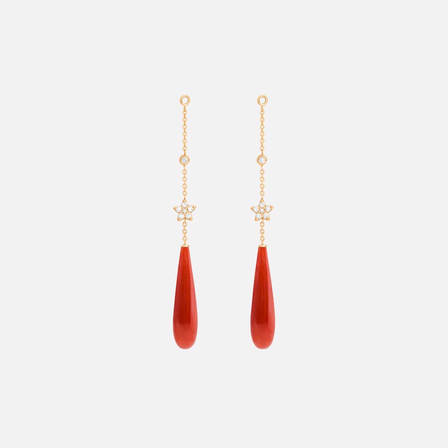 Shooting Stars Earring Pendants in 18k Gold with Coral Drops and Diamonds  |  Ole Lynggaard Copenhagen