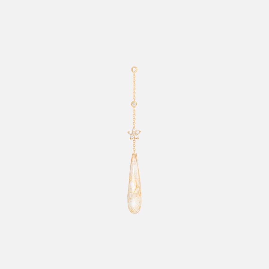 Shooting Stars earring pendants 18k gold and rutile quartz with diamonds 0.06 ct. TW. VS.