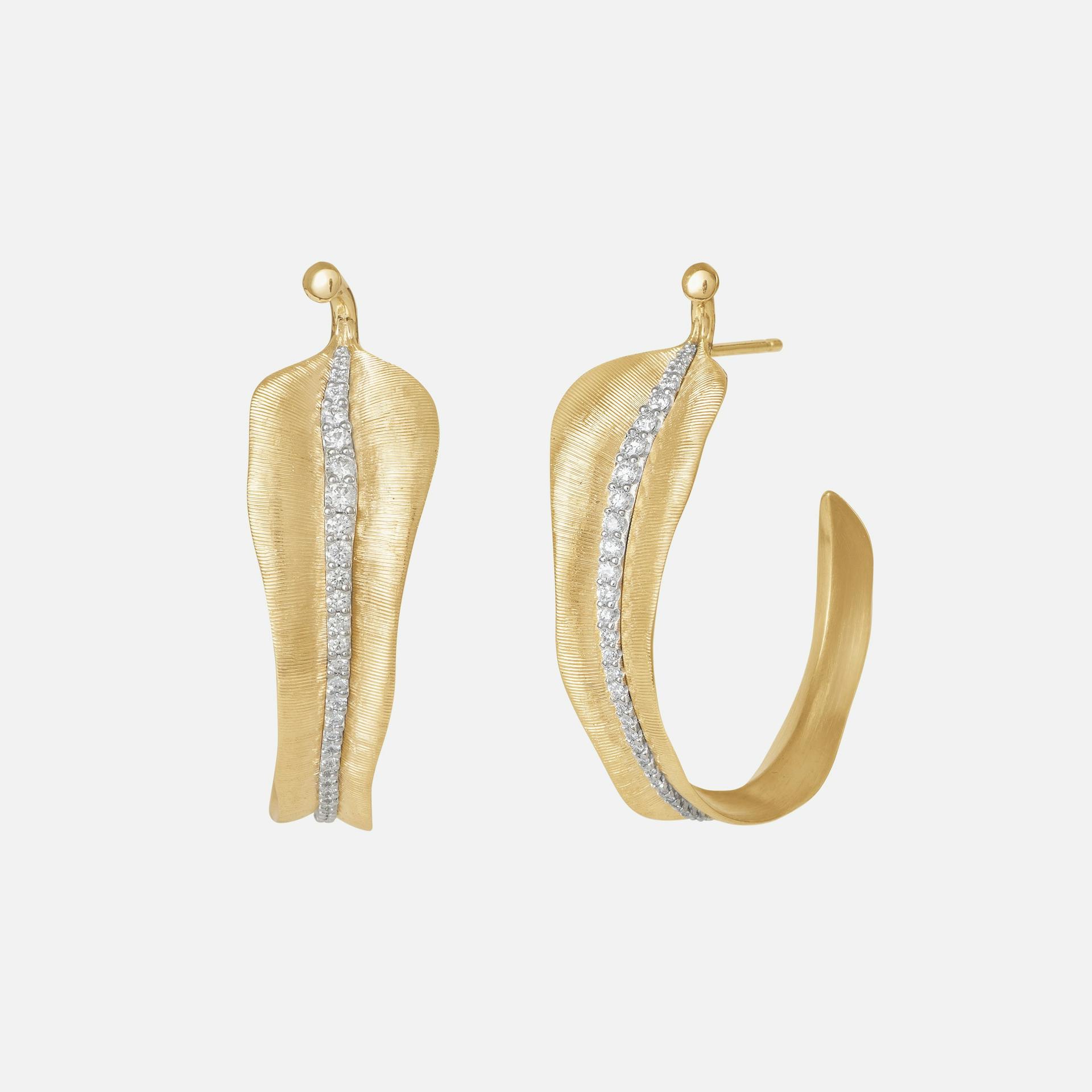 Leaves creol earrings large 18k gold and diamonds 0.83 ct. TW. VS.