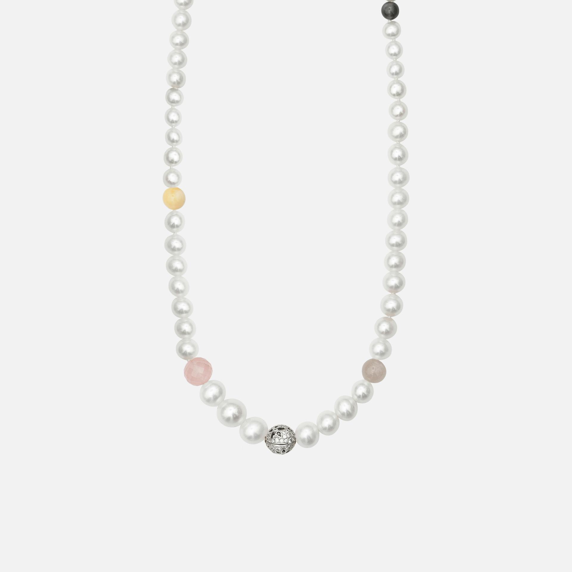 Bead collier without lock Freshwater pearls and mixed stones