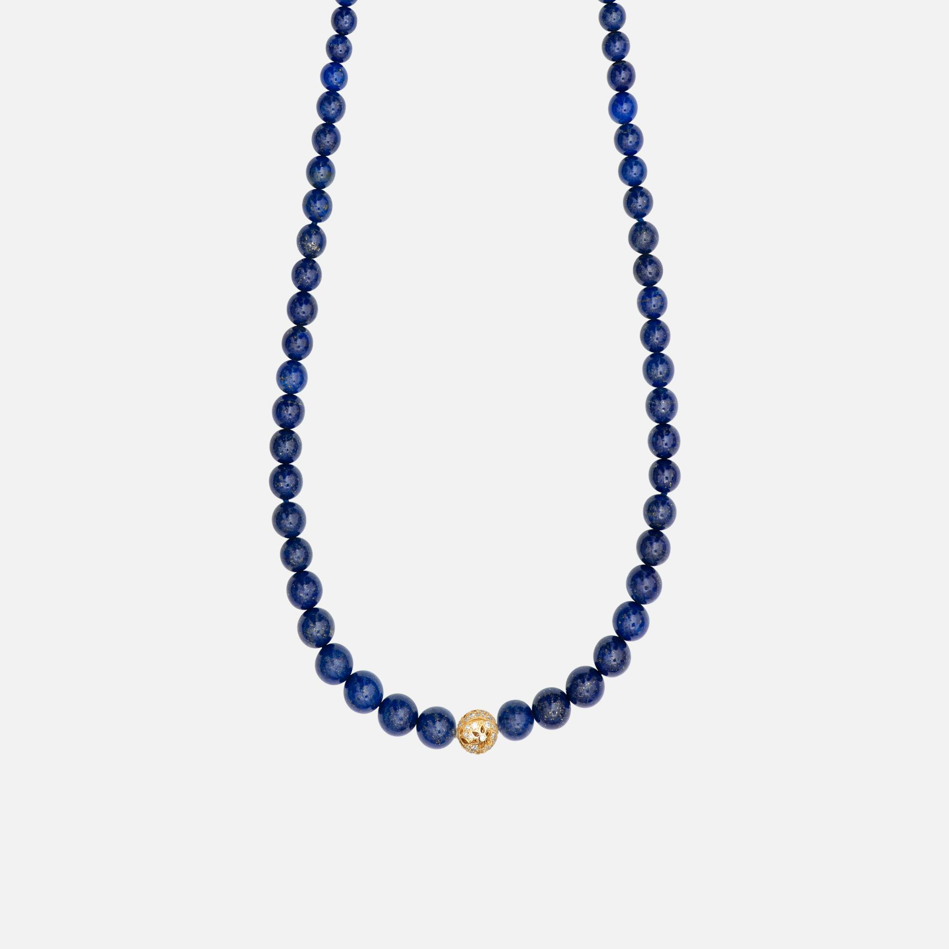 Bead collier without lock Lapis lazuli and evil eye with 18k gold setting