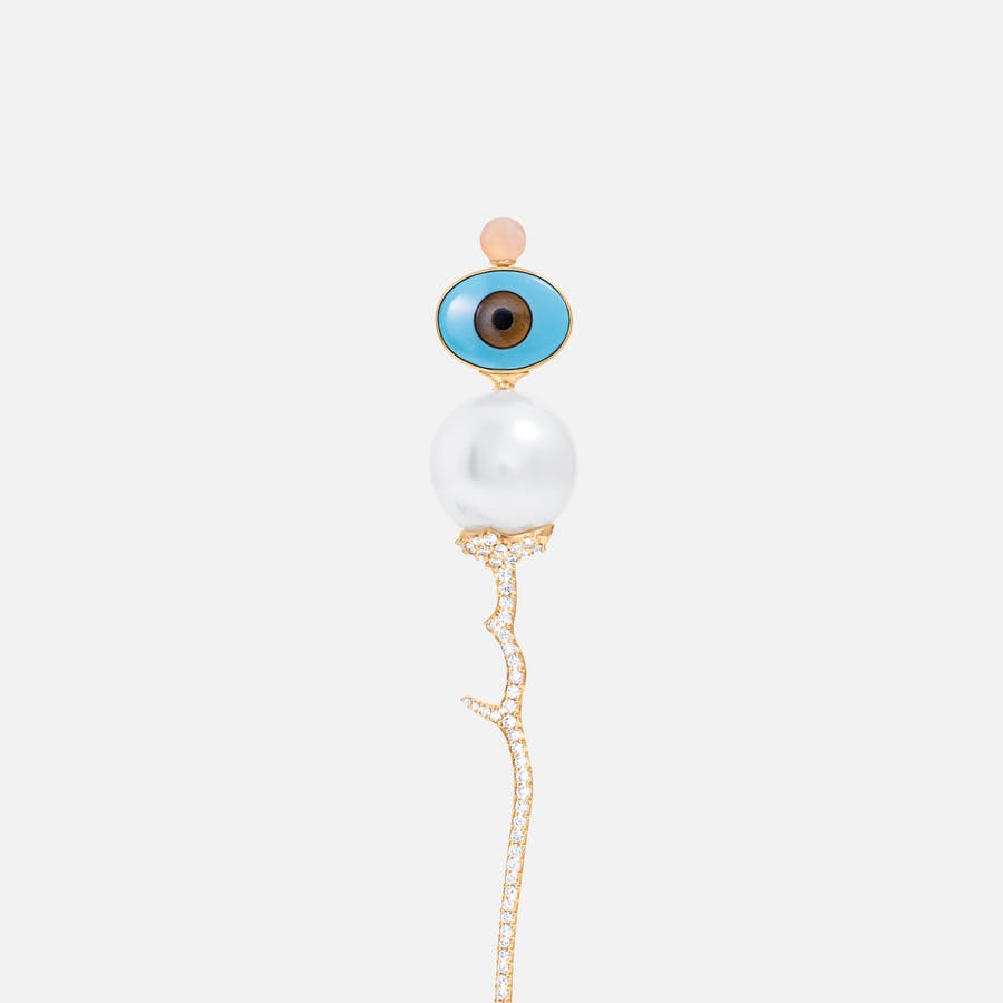 Nature Brooch in 18k Gold with Evil Eye, Blush moonstone and Diamonds | Ole Lynggaard Copenhagen	