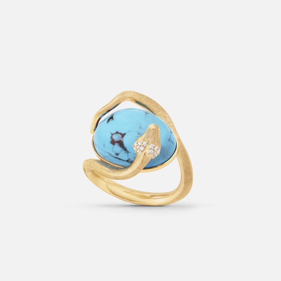 Snakes ring 18k gold with turquoise and diamonds 0.08 ct. TW. VS.