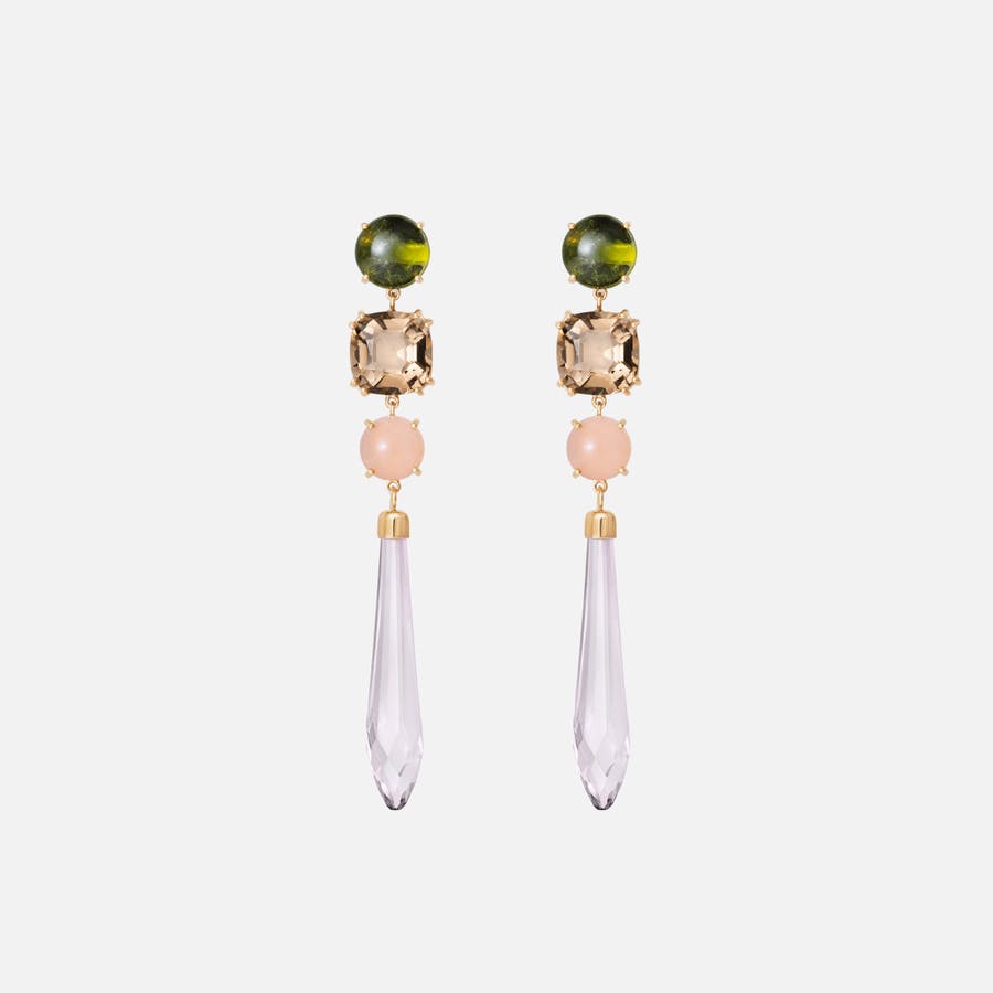 Lotus Earrings in Gold with Tourmaline, Quartz, Moonstone & Amethyst  |  Ole Lynggaard Copenhagen 