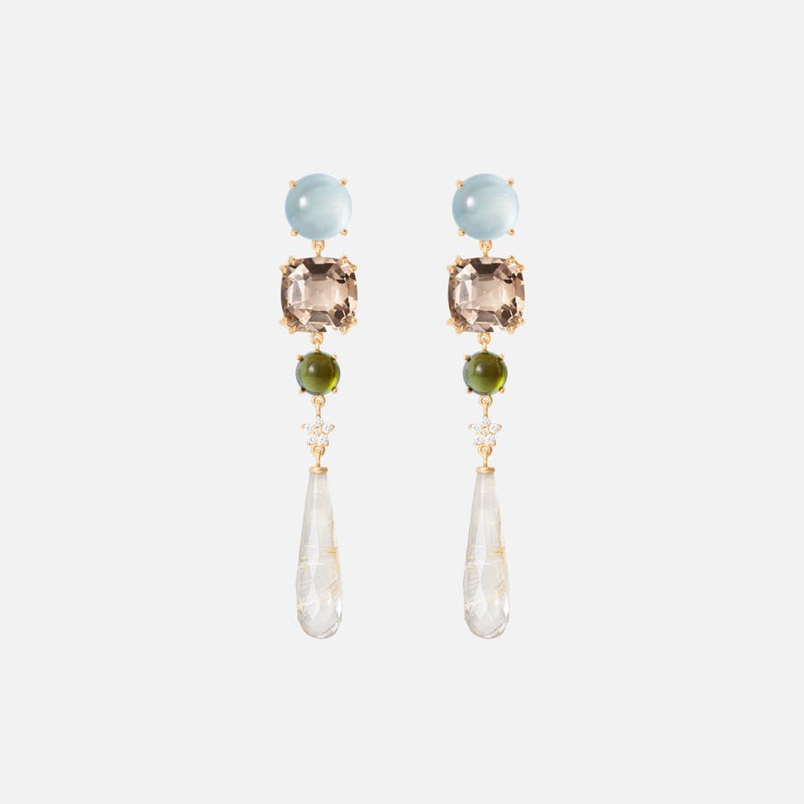 Lotus Earrings in Gold with Diamonds, Tourmaline, Quartz & Aquamarine  |  Ole Lynggaard Copenhagen 