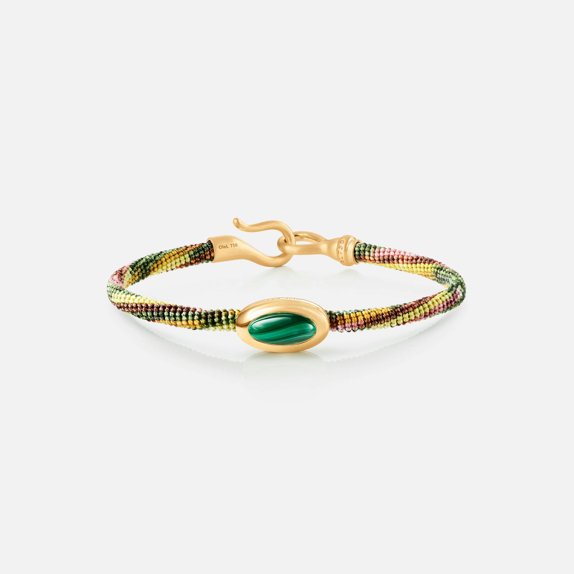 Life Bracelet with malachite 4,5 mm 18k gold and malachite with Plum rope