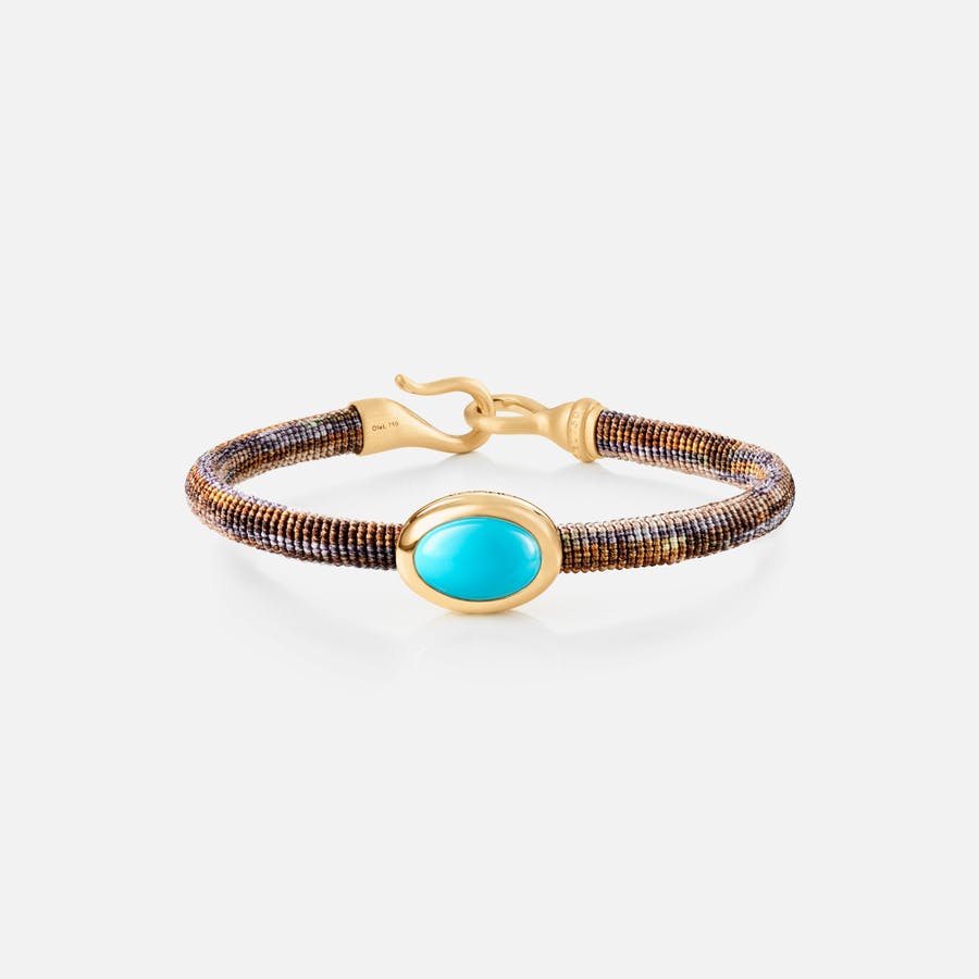 Life Bracelet with turquoise 6 mm 18k gold and turquoise with Velvet rope