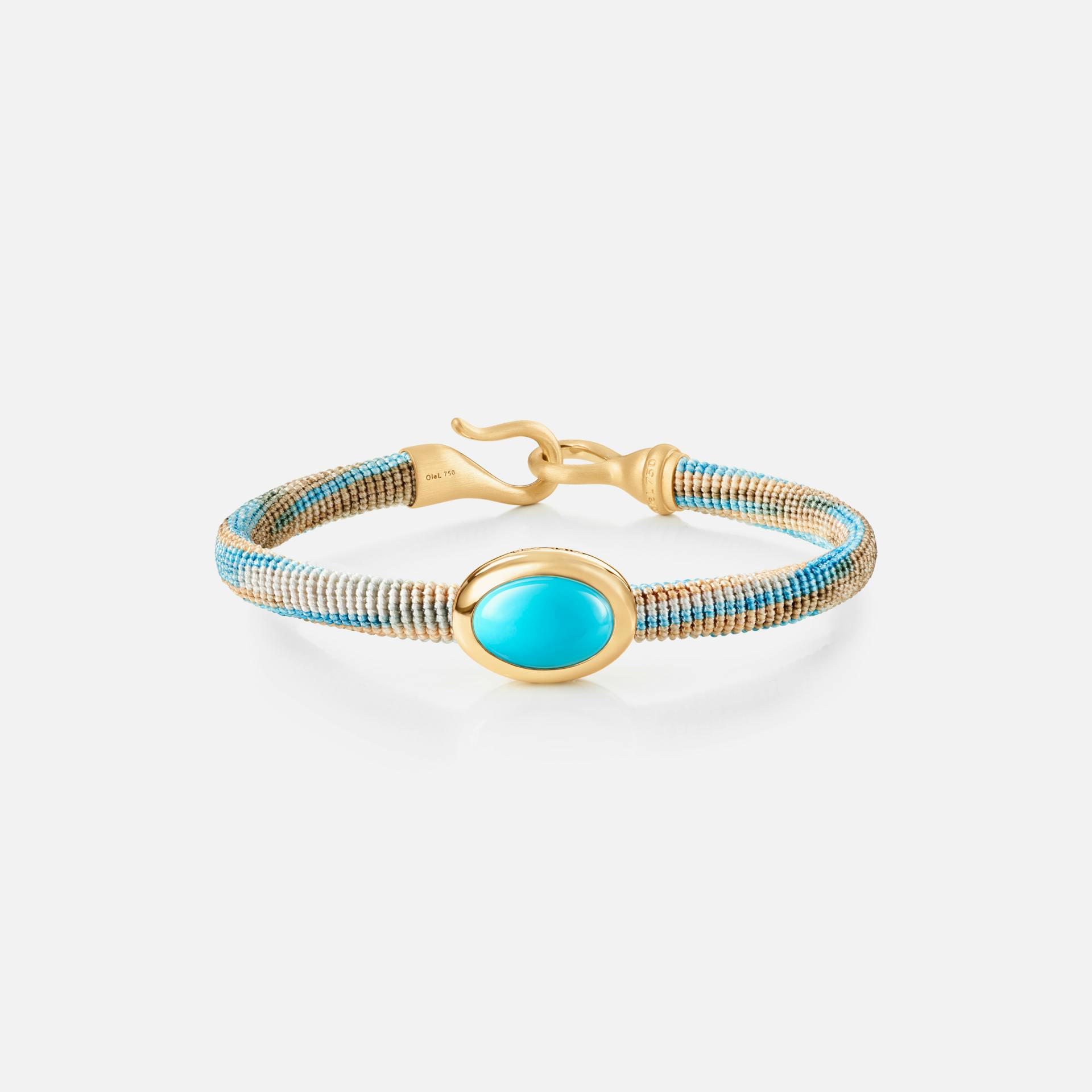 Life Bracelet with turquoise 6 mm 18k gold and turquoise with Cornflower rope