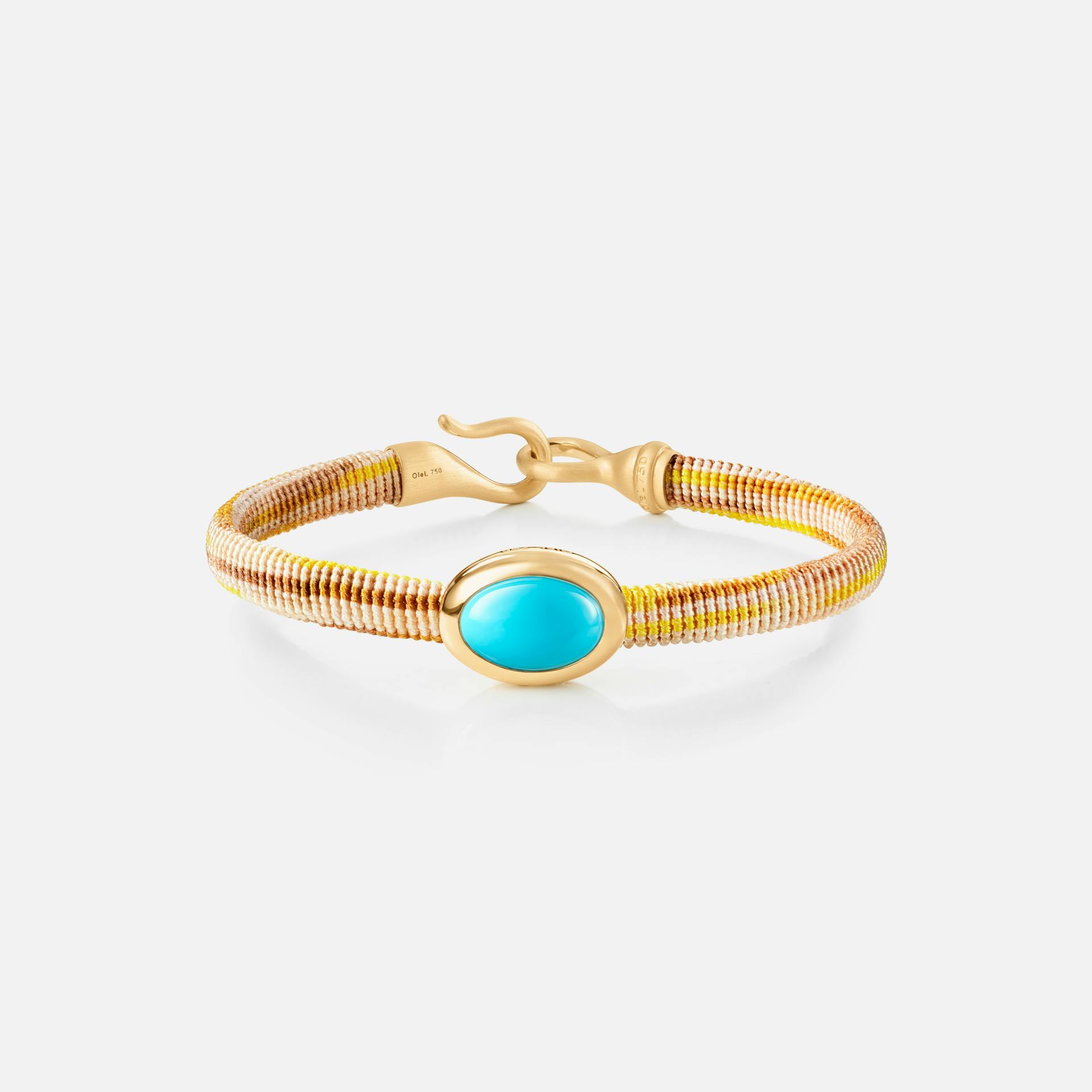 Life Bracelet with turquoise 6 mm 18k gold and turquoise with Golden rope
