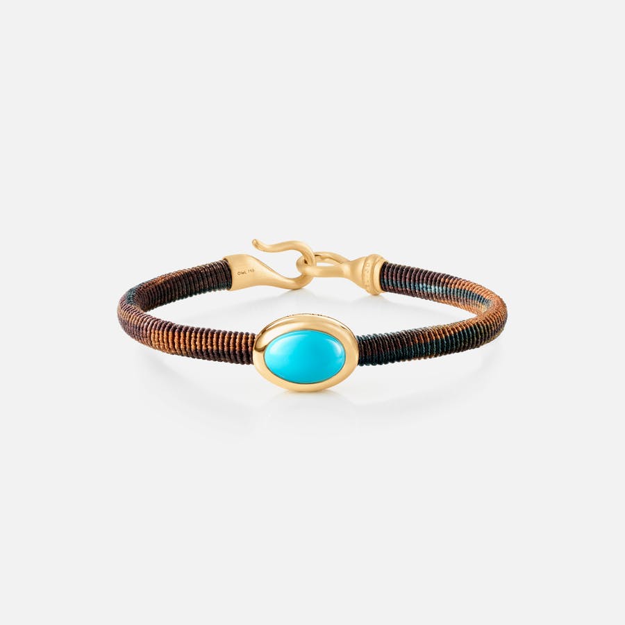 Life Bracelet with turquoise 6 mm 18k gold and turquoise with Maroon rope